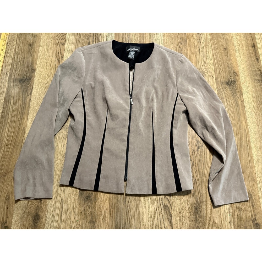 Positive Attitude Jacket Women Size 10 Tan Faux Suede Zip Up Collarless Blazer